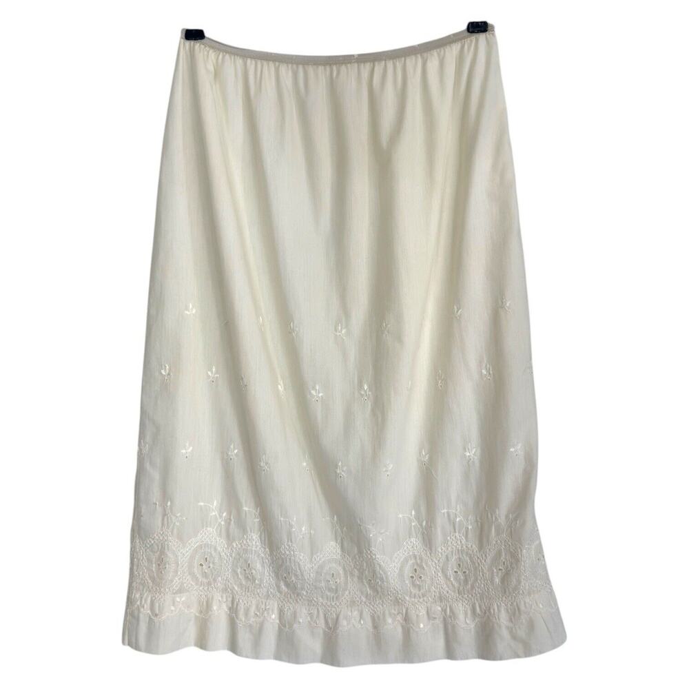 Vintage Midi Slip Skirt Embroidered Eyelet Lace Verona M Coquette